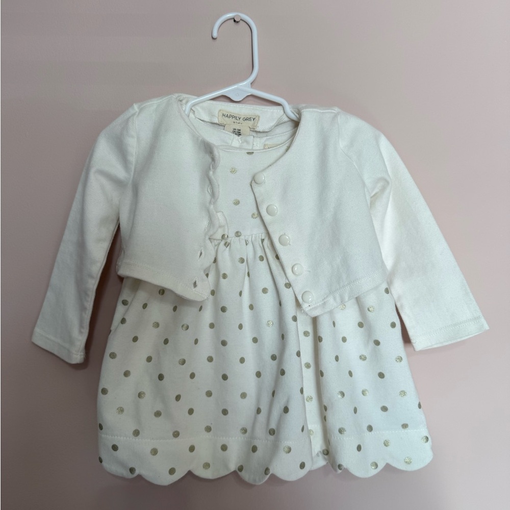 Happily Grey Kids 12 Mo Cream Polka Dot Dress with Cardigan